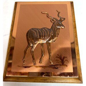 Copper Kudu Antelope Wall Art With Wooden Frame Handmade